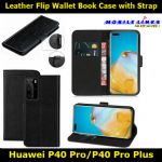 Leather Flip Wallet Book Case with Strap For Huawei P40 Pro/P40 Pro Plus Slim Fit Look